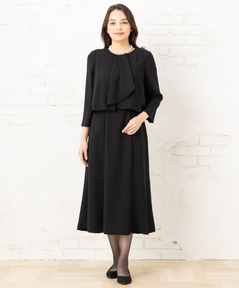 エメ　ボウタイ風フリルデザインブラックワンピース/M(9号)