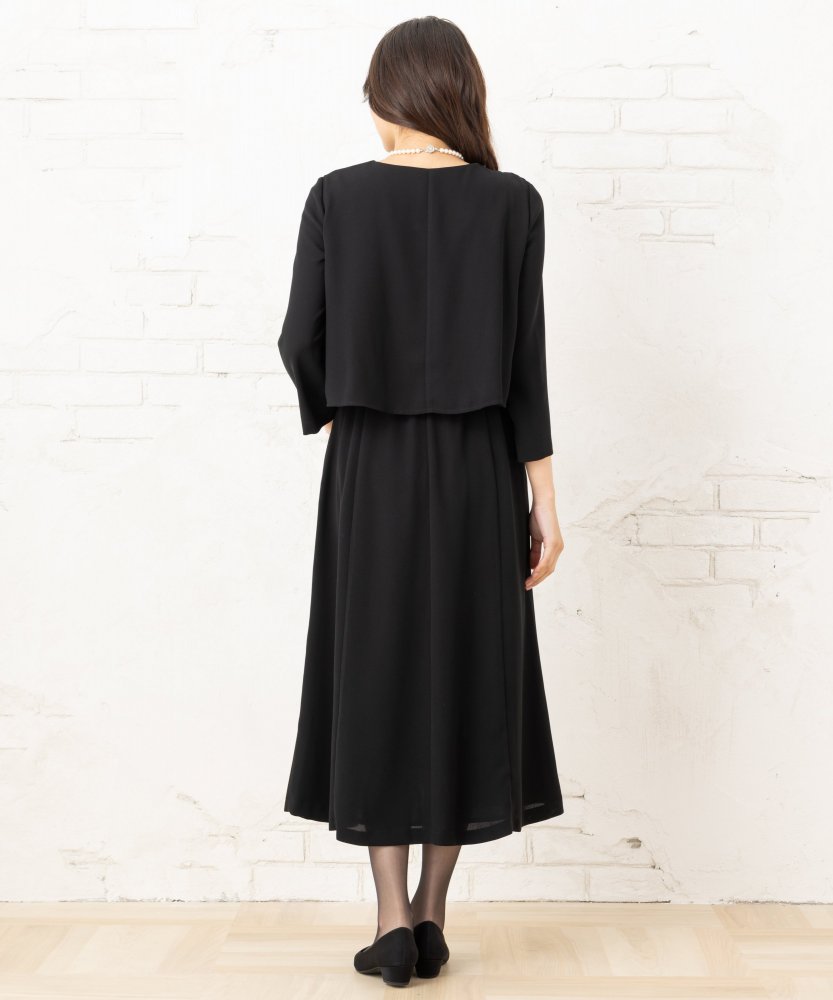 エメ　ボウタイ風フリルデザインブラックワンピース/M(9号)