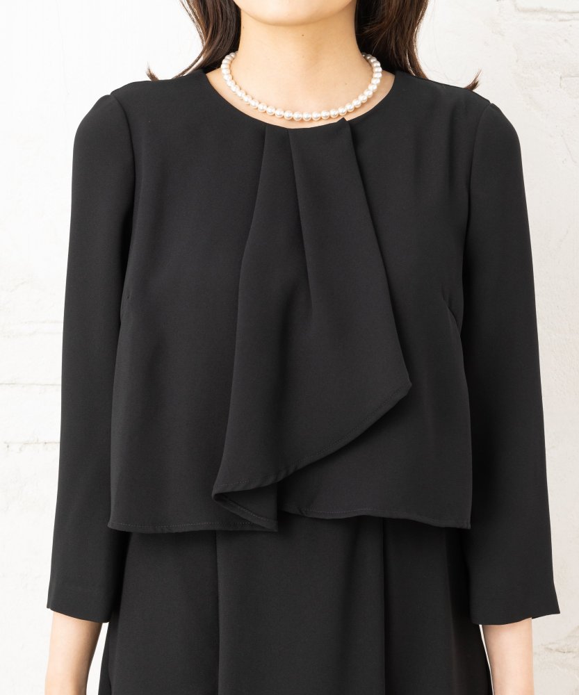 エメ　ボウタイ風フリルデザインブラックワンピース/M(9号)