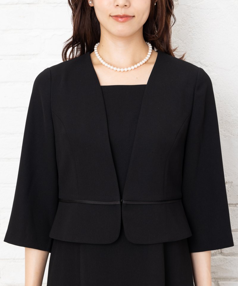 ロング丈2ピースアンサンブル風ブラックワンピース/M(9号)