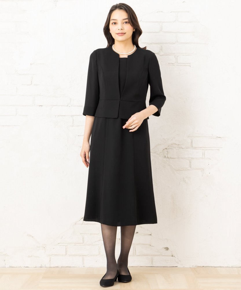 【ショートサイズ】キーネックカラーブラックフォーマルワンピース/M(9号)