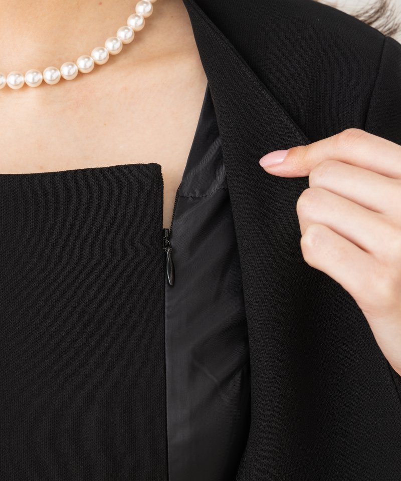 サテンパイピング深Vジャケット&2ピース風ロング丈ワンピース/5Lゆったり(23号)