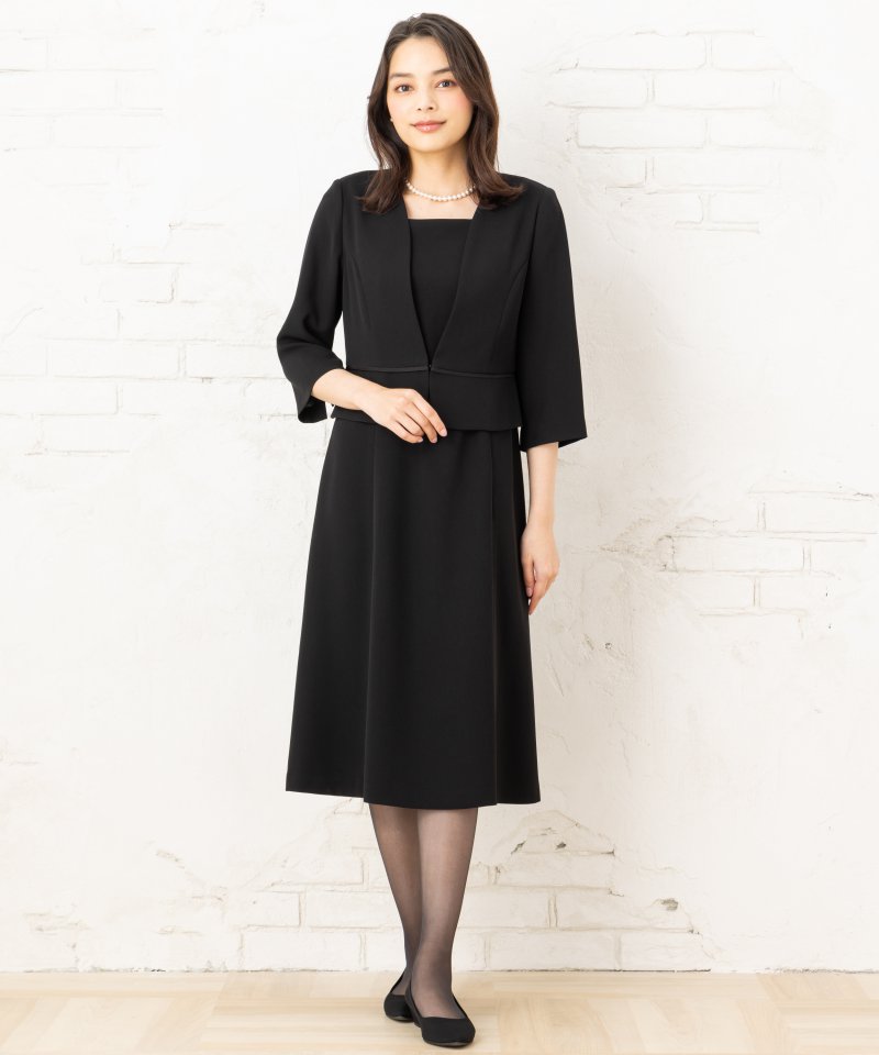 サテンパイピング深Vジャケット&2ピース風レギュラー丈ワンピース/5Lゆったり(23号)
