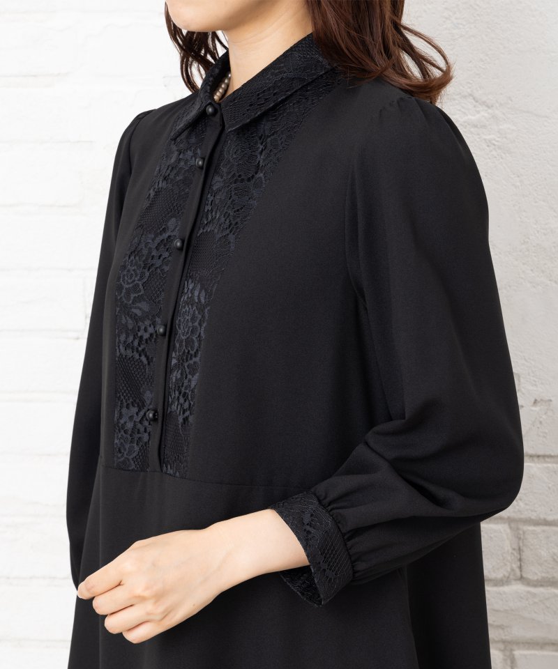 胸元レース切替デザインブラックフォーマルワンピース/3L(15号)