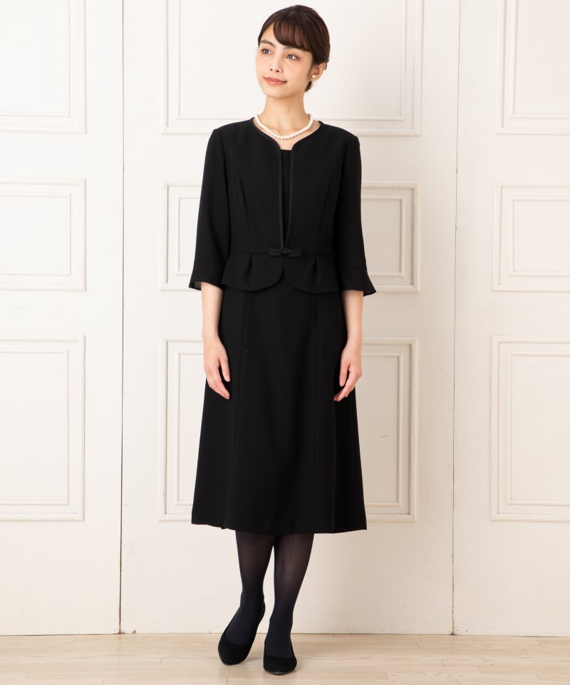 ラウンドノーカラーペプラムジャケットワンピース/5Lゆったり(23号)