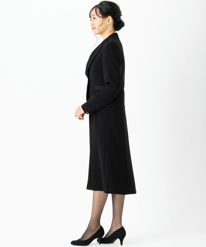 ラウンドテーラードジャケット&レース使い2ピース風ワンピース/S(7号)