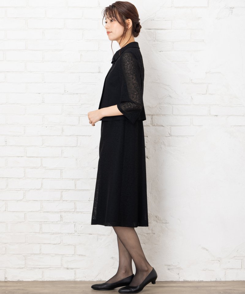 ユキコキミジマ　米沢絡み織仕立てラウンドショールカラーブラックワンピース/M(9号)