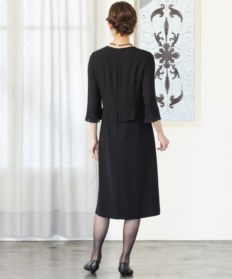 スタンドカラージャケット&ブラウジングセットアップ風ワンピース/M(9号)