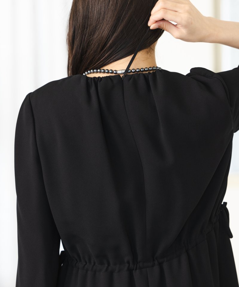 Vネックカラージャケット&ジョーゼットギャザーワンピース/M(9号)