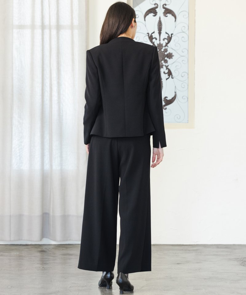 Vネックジャケット&タックブラウス&リボン付ワイドパンツ3ピーススーツ/M(9号)