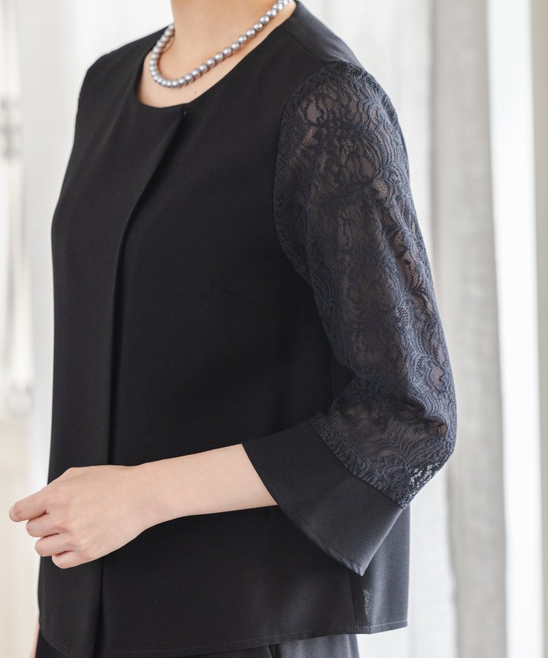 カレット　【トールサイズ】ノーカラージャケット&レース袖ブラウス&ワイドパンツスーツ/M(9号)