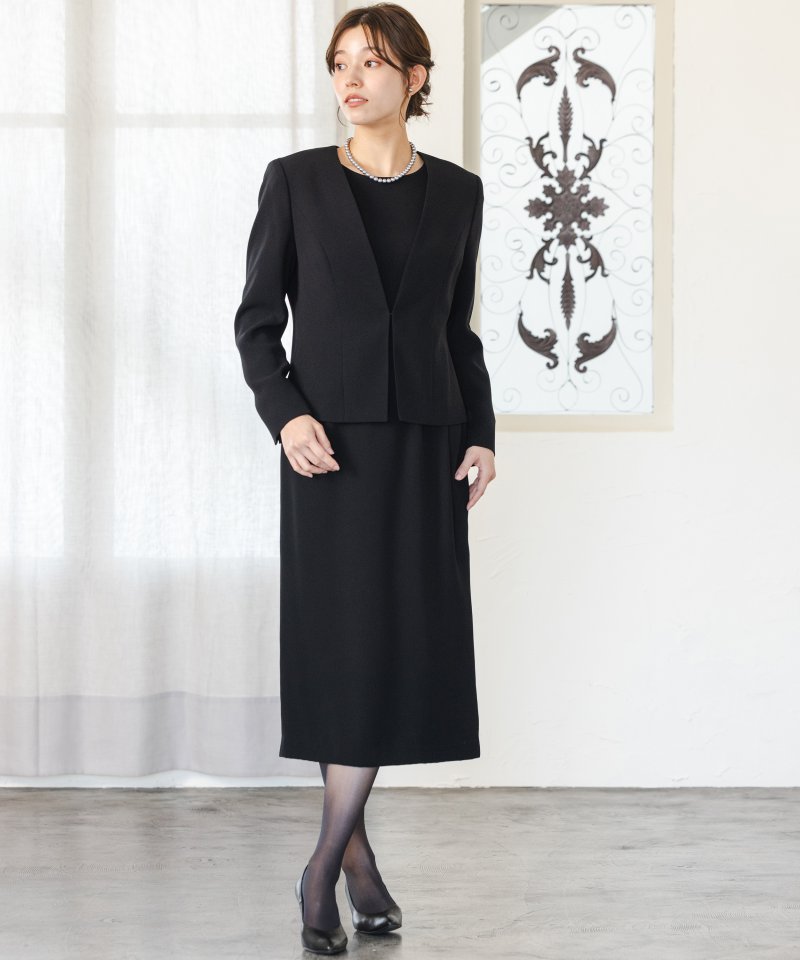 エメ　Vネックジャケット・ウエストゴムワンピースアンサンブル/M(9号)