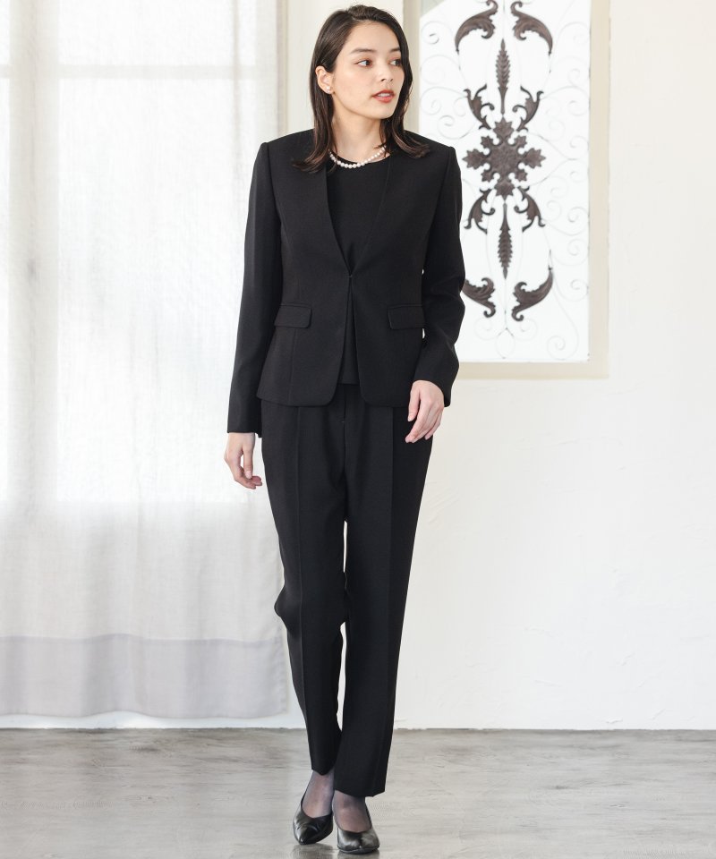 【ショートサイズ】Vネックジャケット&ベーシックブラウス&テーパードパンツ3ピース/L(11号)