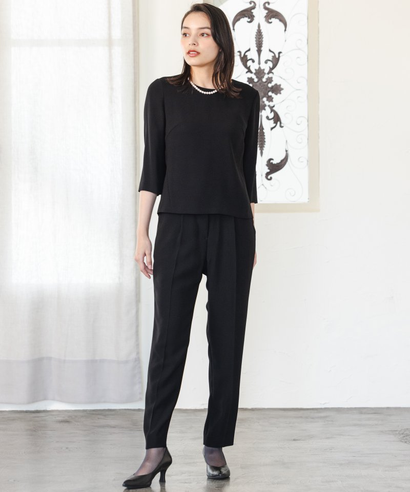 【ショートサイズ】Vネックジャケット&ベーシックブラウス&テーパードパンツ3ピース/L(11号)