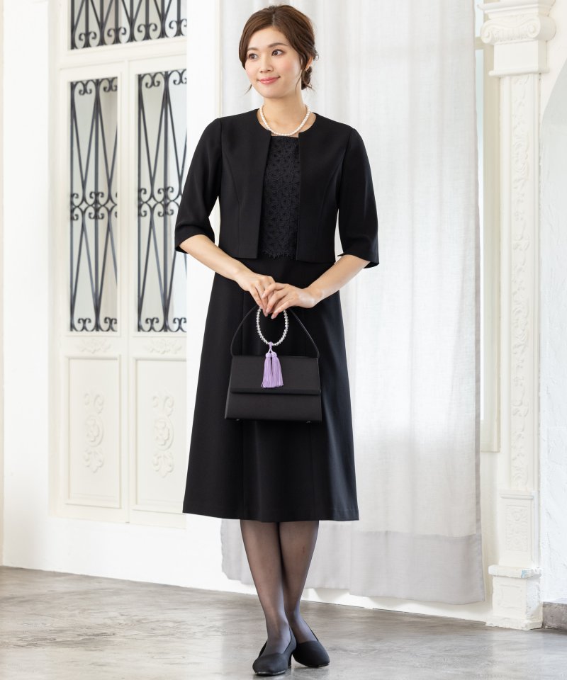 ストレッチバラシャ・レースデザインワンピース/M(9号)