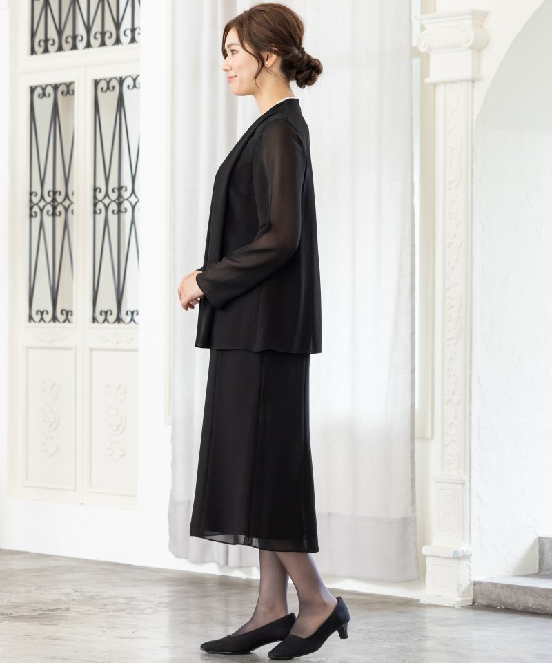 ノイエ縮絨ジョーゼット・ドレープガウンワンピース/M(9号)