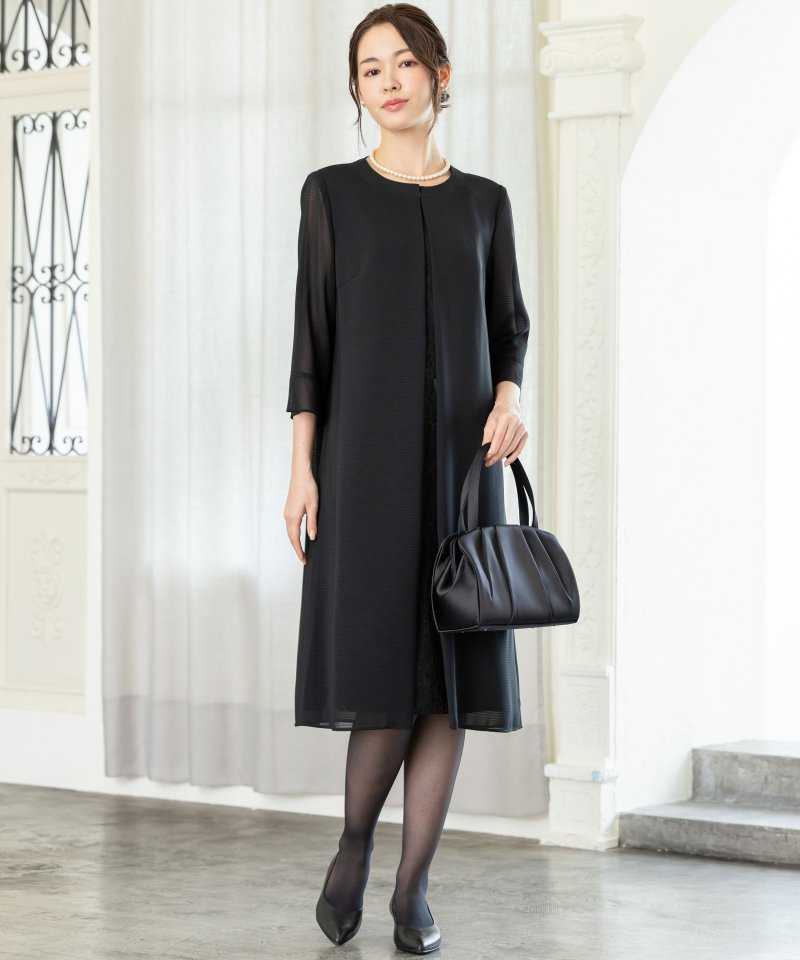 「絽」ボーダーレイヤード風ワンピース/M(9号)