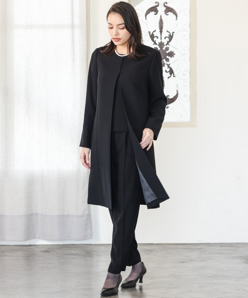 【春秋用】ノーカラーミドルコート/M(9号)