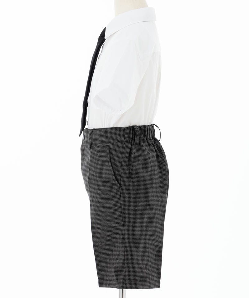 【キッズ】ネクタイ付・半袖シャツ&千鳥格子柄ハーフパンツ/130㎝ 【キッズ】ネクタイ付・半袖シャツ&千鳥格子柄ハーフパンツ/130㎝