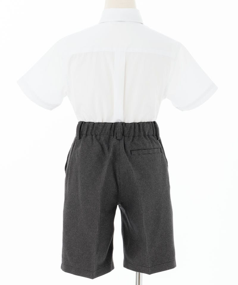 【キッズ】ネクタイ付・半袖シャツ&千鳥格子柄ハーフパンツ/130㎝ 【キッズ】ネクタイ付・半袖シャツ&千鳥格子柄ハーフパンツ/130㎝