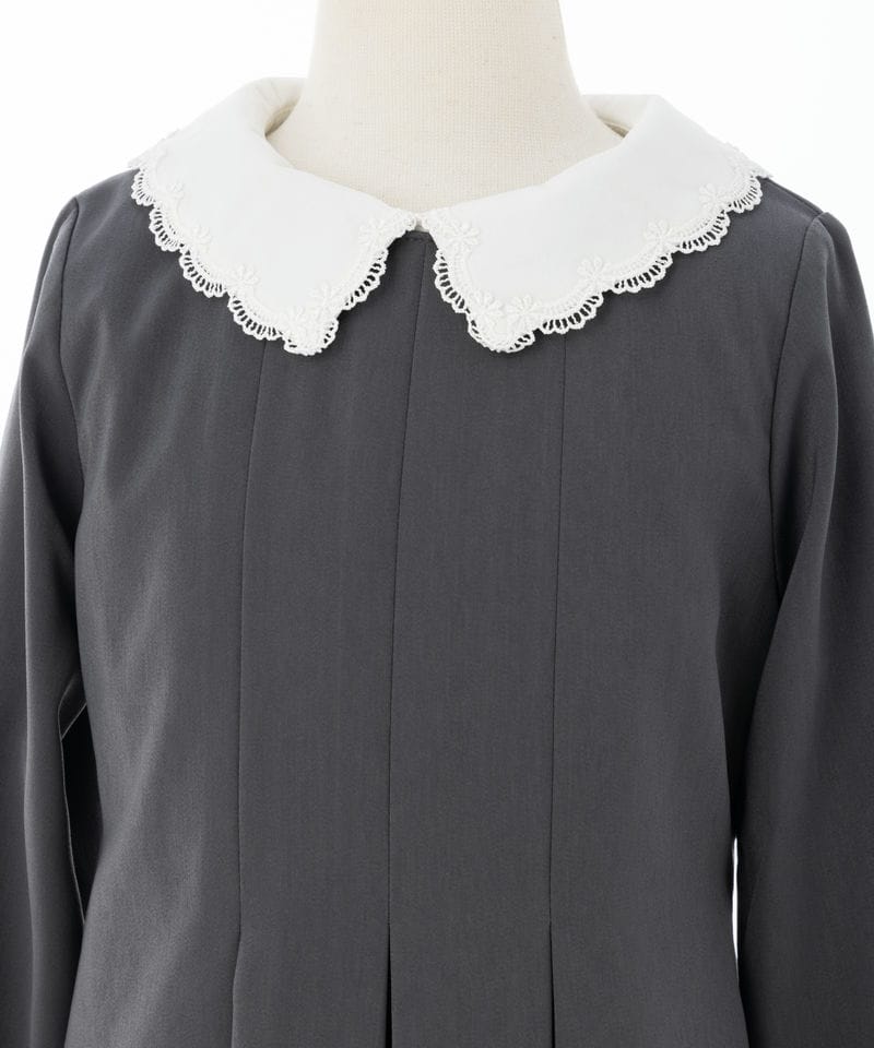 キャサリンコテージ【キッズ】長袖スカラップ襟ワンピース グレー/130㎝ キャサリンコテージ【キッズ】長袖スカラップ襟ワンピース グレー/130㎝