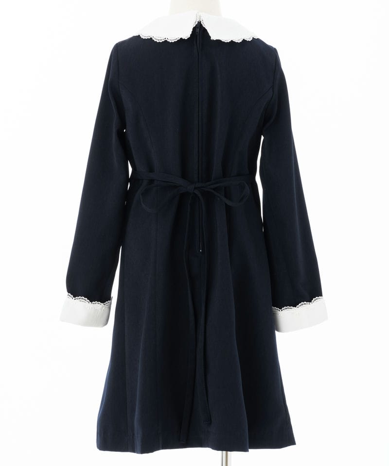 キャサリンコテージ【キッズ】長袖スカラップ襟ワンピース　ネイビー/130㎝