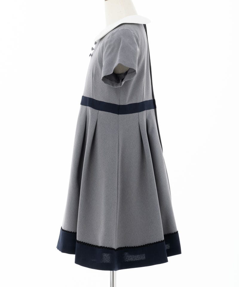 【キッズ】丸襟半袖ワンピース　グレー/130㎝