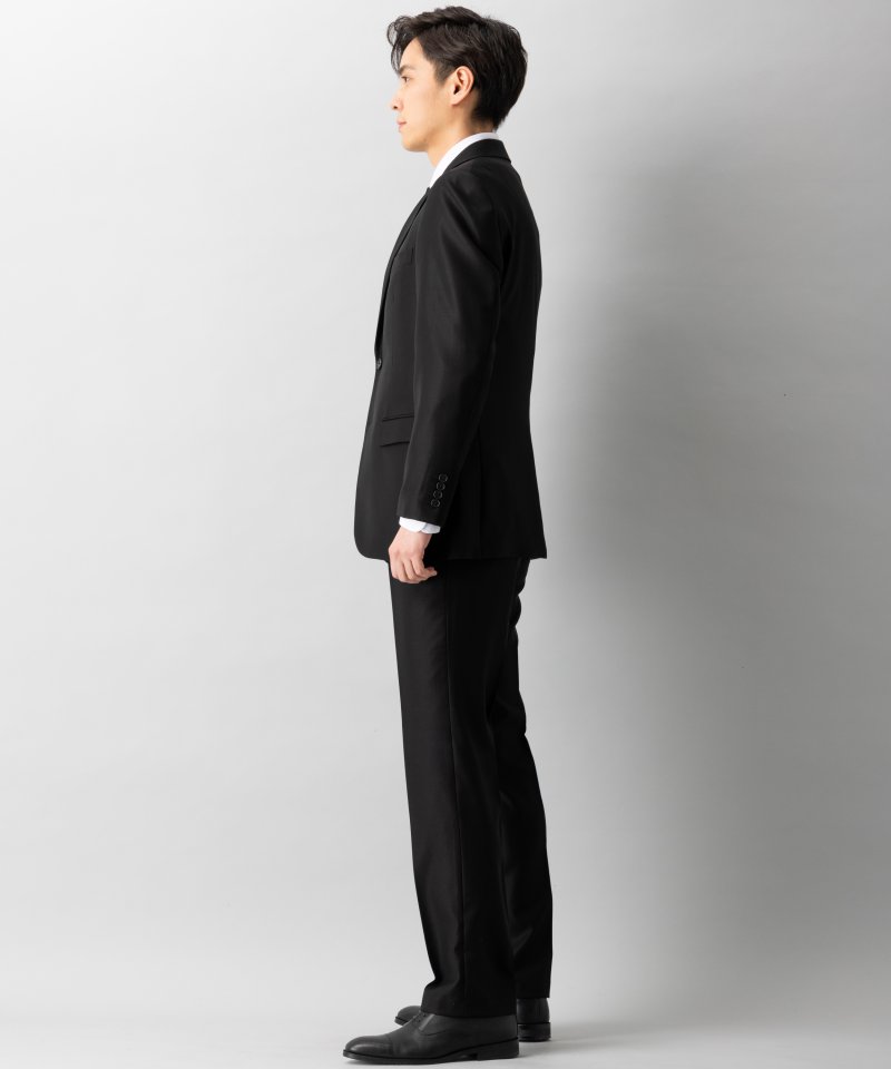 【メンズ通年喪服7点セット】濃染ウール100・2Bシングルスーツ&小物5点セット/AB7