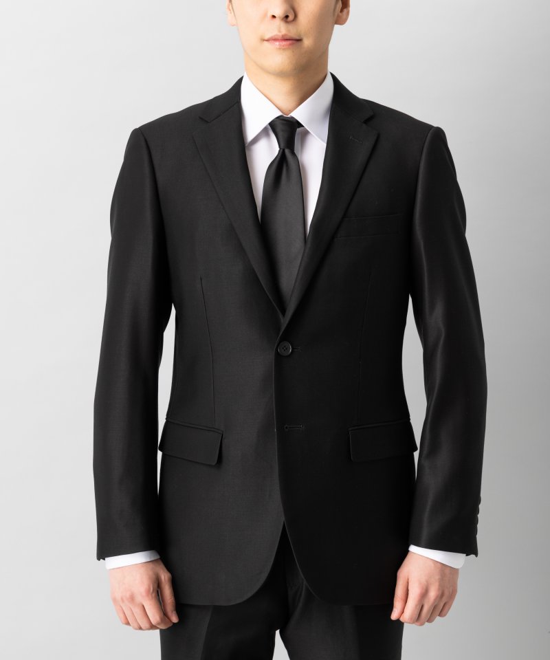 【メンズ通年喪服7点セット】濃染ウール100・2Bシングルスーツ&小物5点セット/AB7