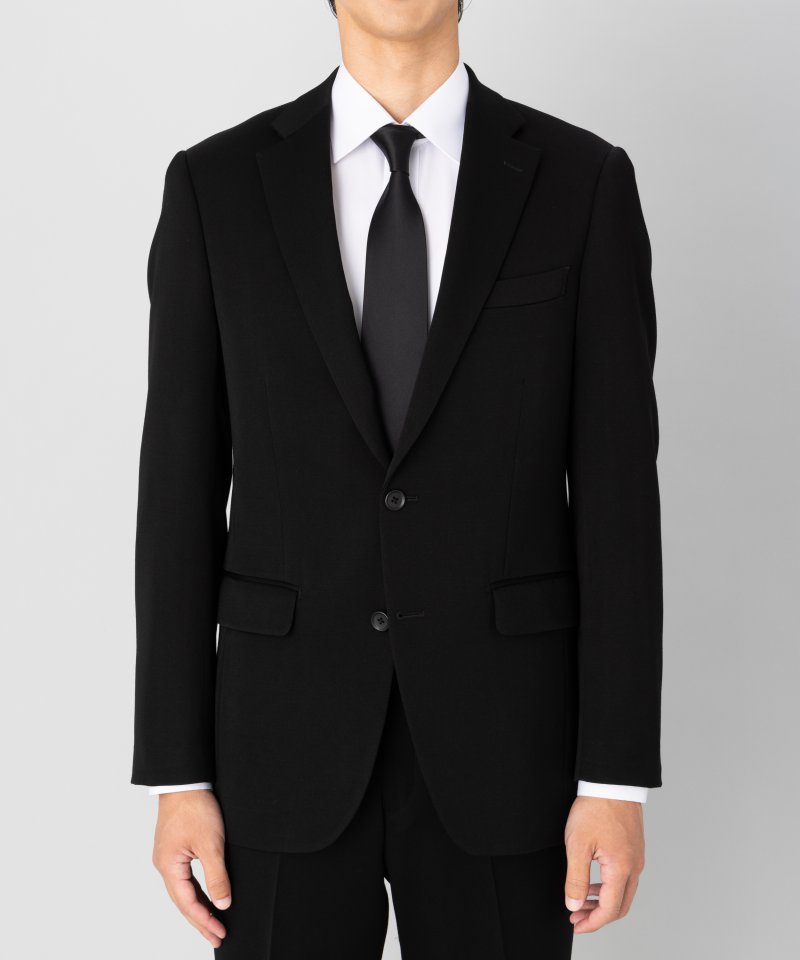 【メンズ準喪服7点セット】濃染TX・スリムフィットノータックスーツ&小物5点セット/BB7