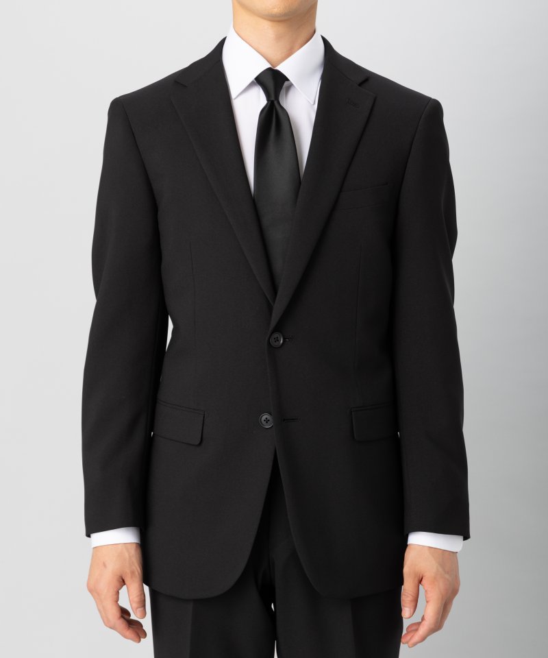 【メンズ略喪服3点セット】2Bスリムフィットノータックブラックスーツ&ネクタイセット/A5