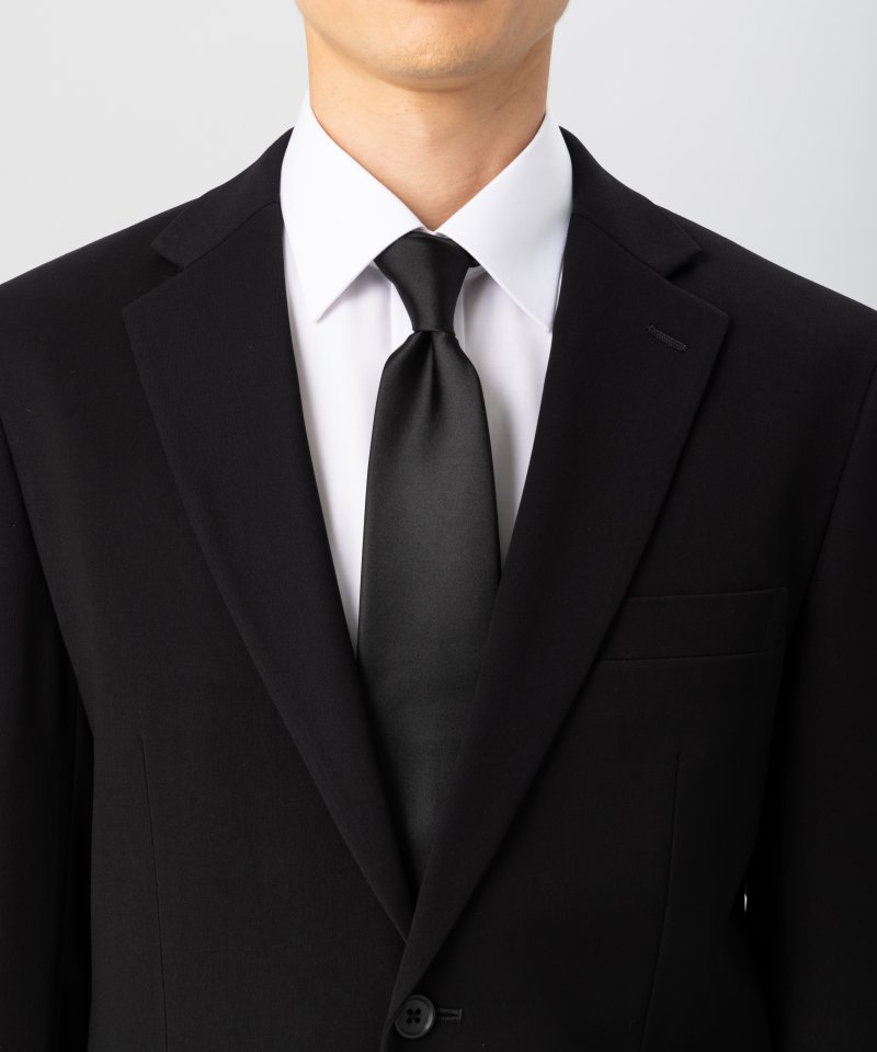 【メンズ準喪服3点セット】濃染LUNA・レギュラーフィットワンタックスーツ&ネクタイセット/A5