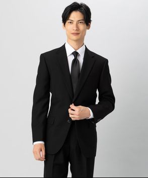 ; 【メンズ準喪服3点セット】70×30混紡レギュラーフィットシングルスーツ&ネクタイセット