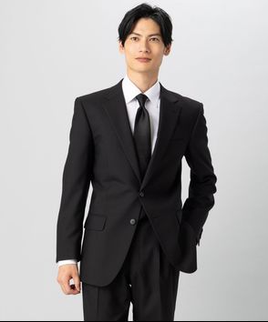 ; 【メンズ準喪服3点セット】50×50混紡レギュラーフィットシングルスーツ&ネクタイセット