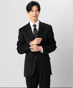 ; 【メンズ準喪服3点セット】濃染ウール100%・2Bブラックフォーマルスーツ&ネクタイセット