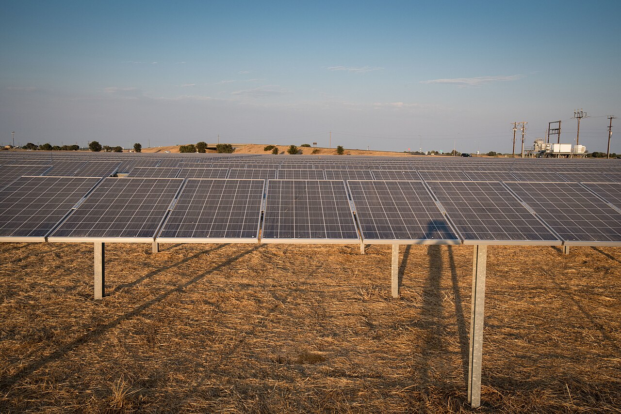 Rows of solar panels in a photovoltaic power station