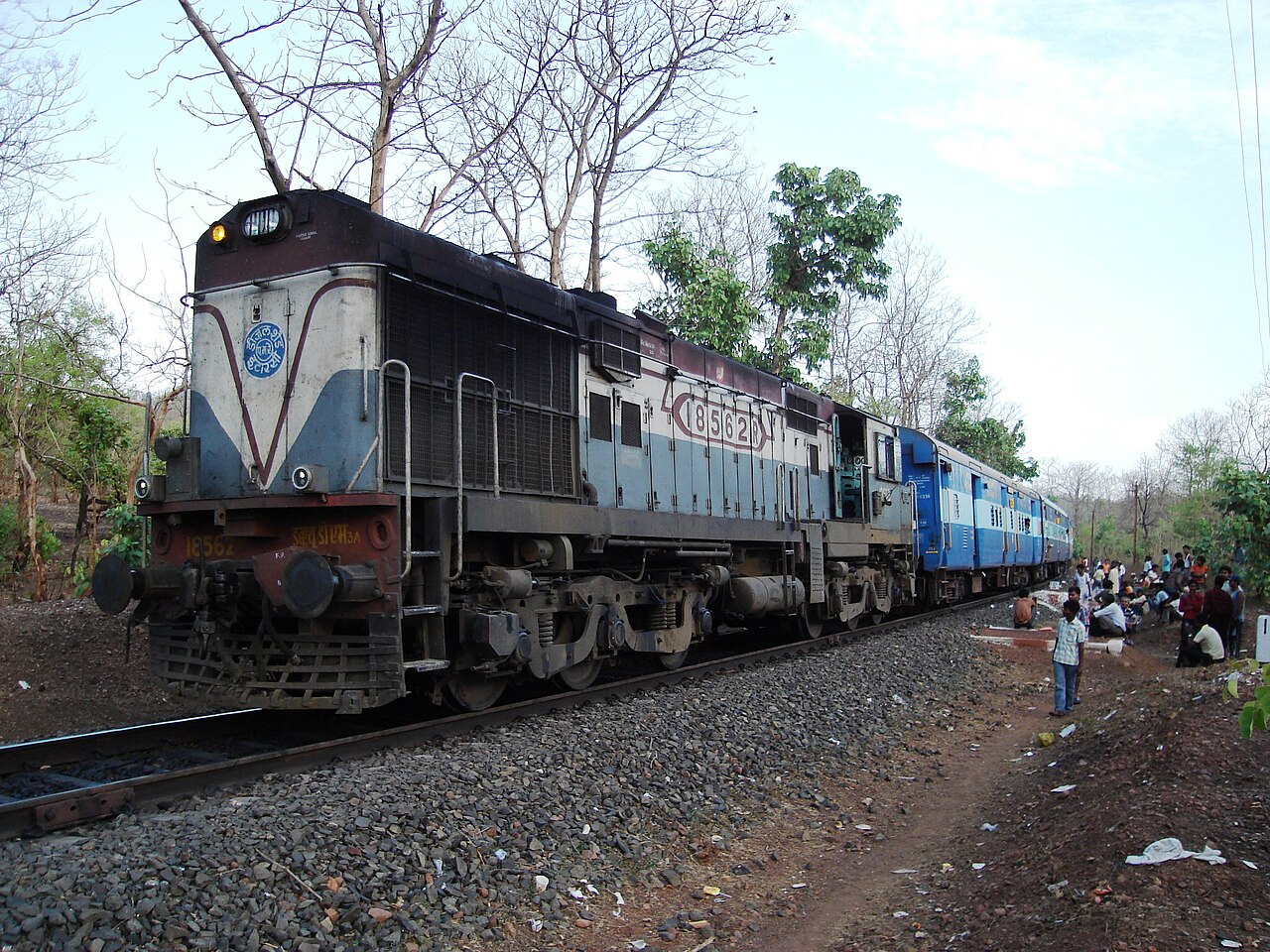 An Indian Railways diesel locomotive hauling a passenger train