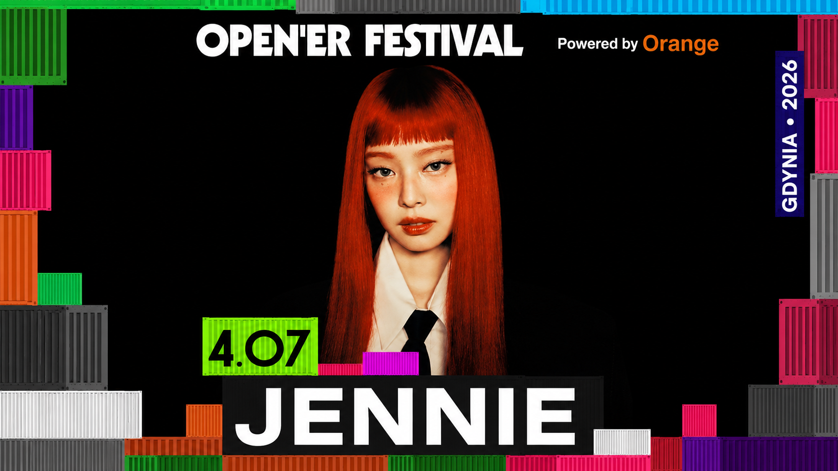 JENNIE featured in the official promotional artwork for Lollapalooza Chicago 2026.