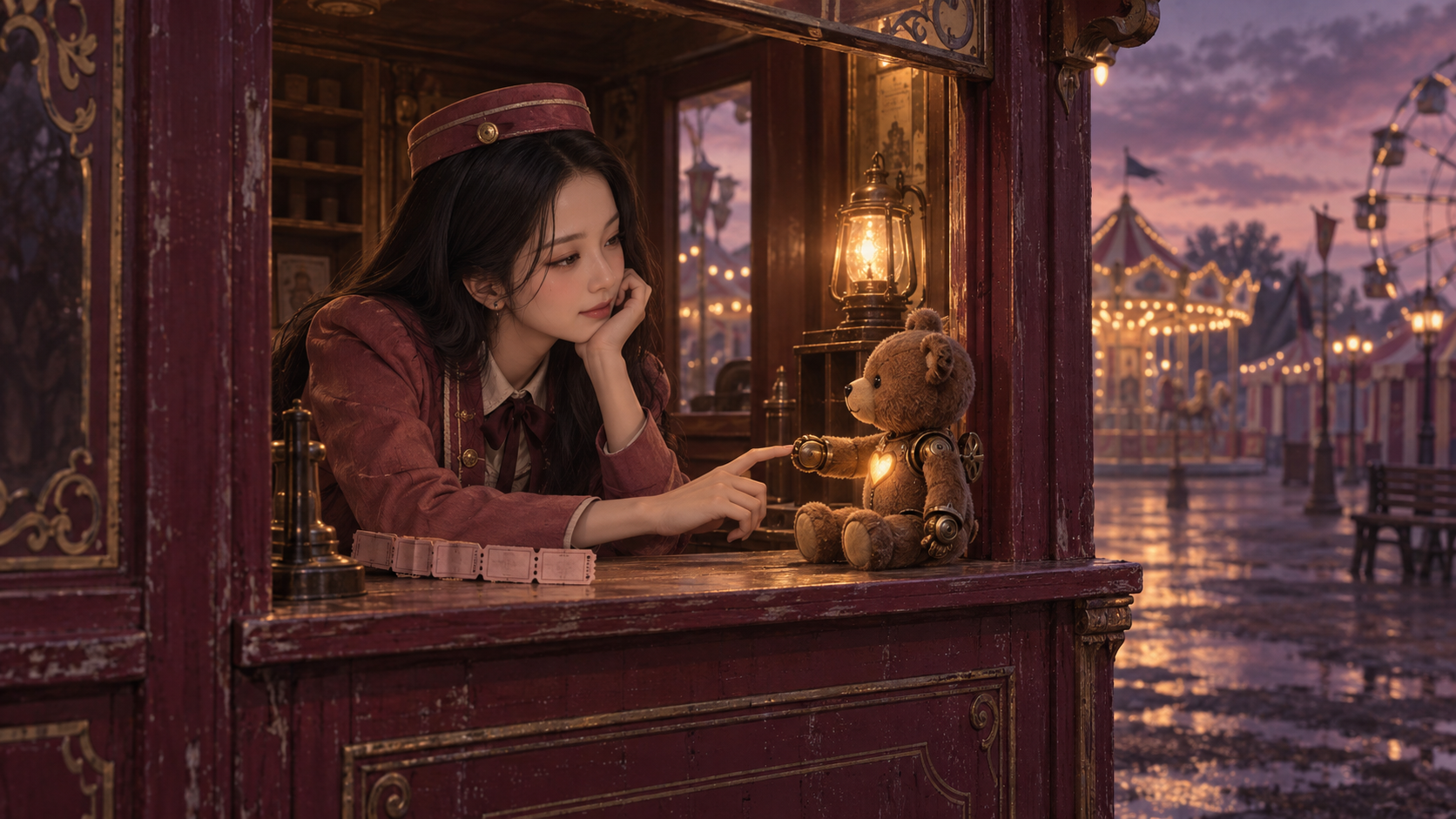 Le personnage de JISOO au guichet dans le clip vidéo CLICK.