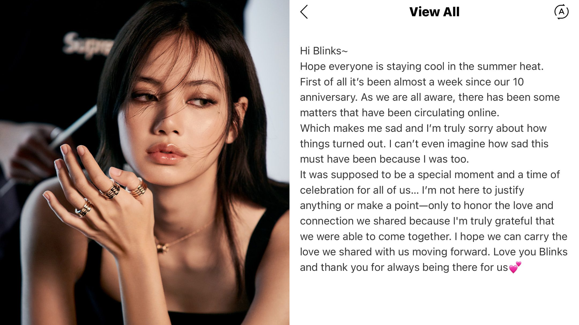 LISA Shares Heartfelt Message to BLINKs Following BLACKPINK’s 10th Anniversary