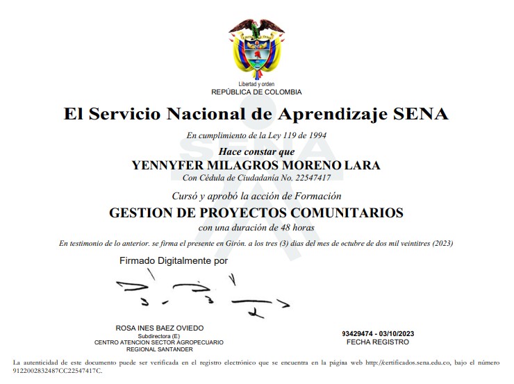 Cert. SENA -  2023- Gestion de proyectos comunitarios