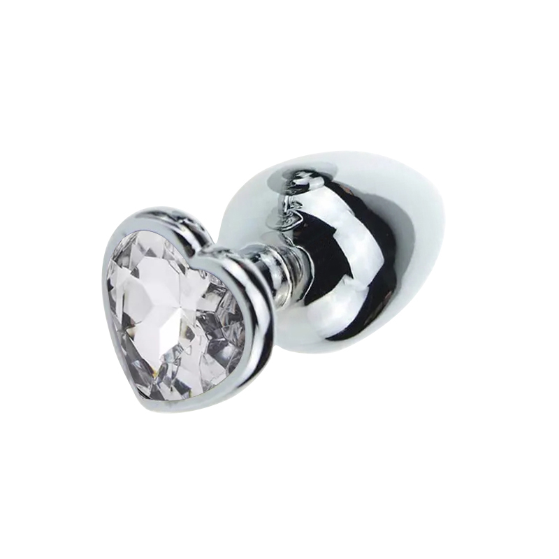 Stainless Steel Diamond White Heart Butt Plug In Small 2.8 Inch
