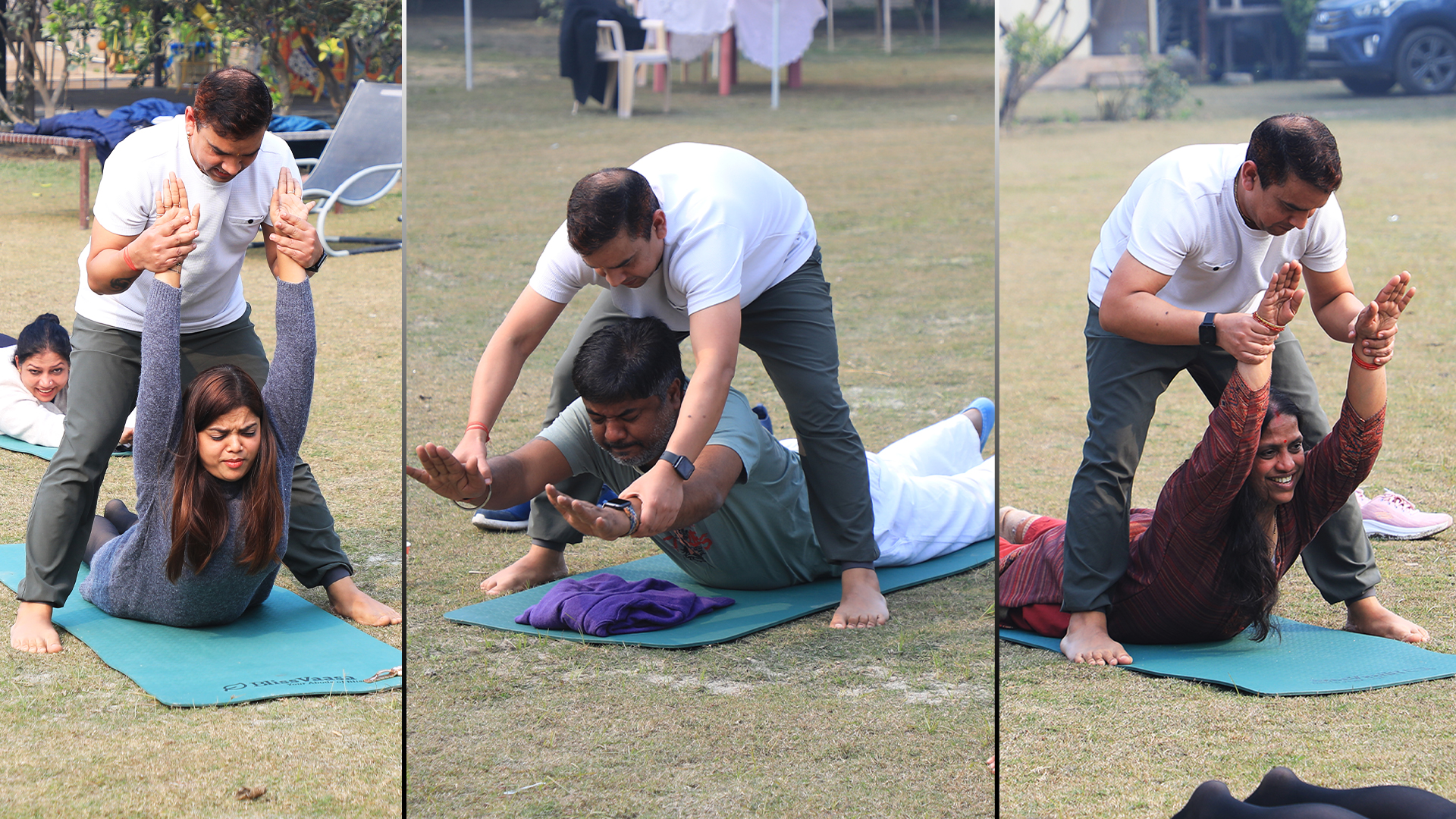 A person leading a session with attendees sitting on the floor.