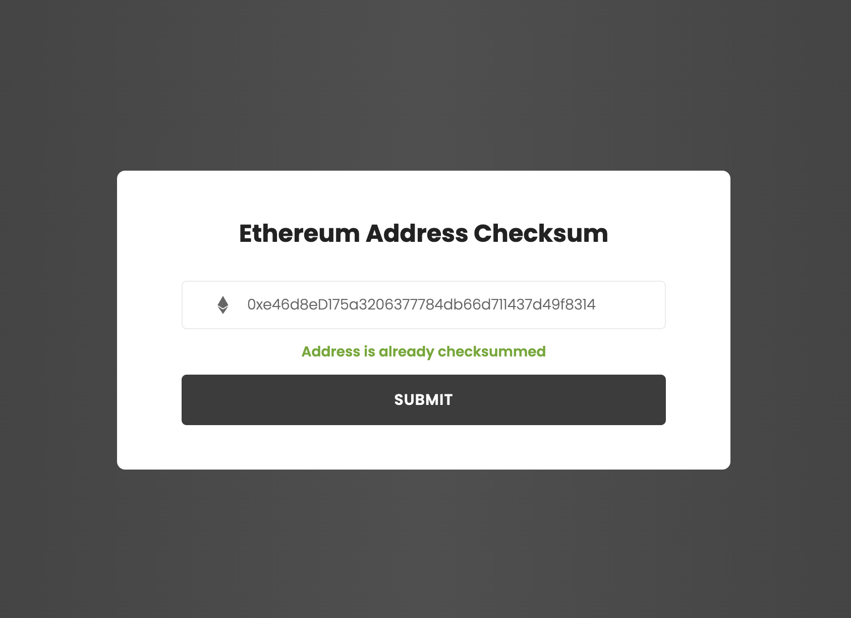 verify checksum address
