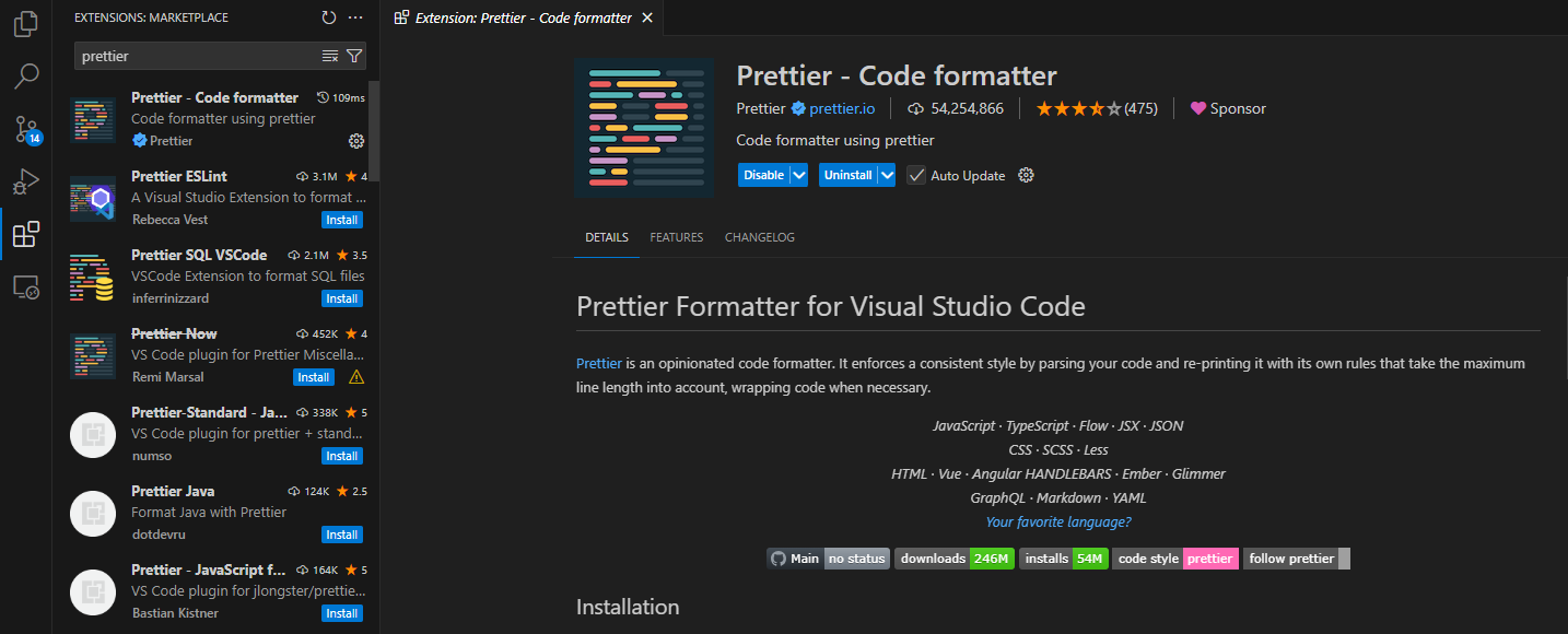 install prettier