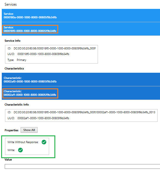 Web Bluetooth ServiceUUID & CharacteristicUUID