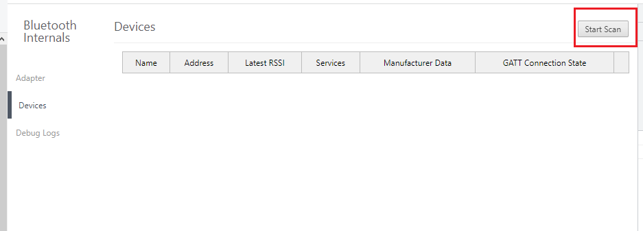 Web Bluetooth start scan