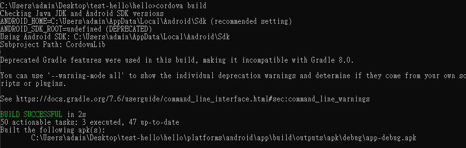 cordova build APP