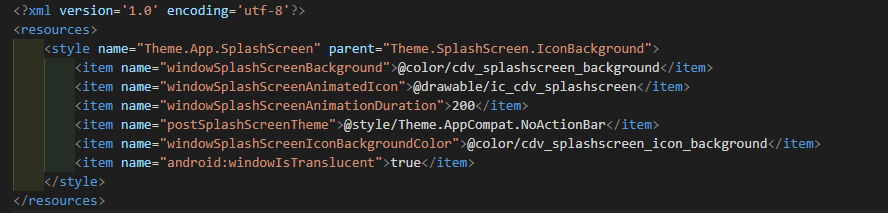 cordova setting themes.xml