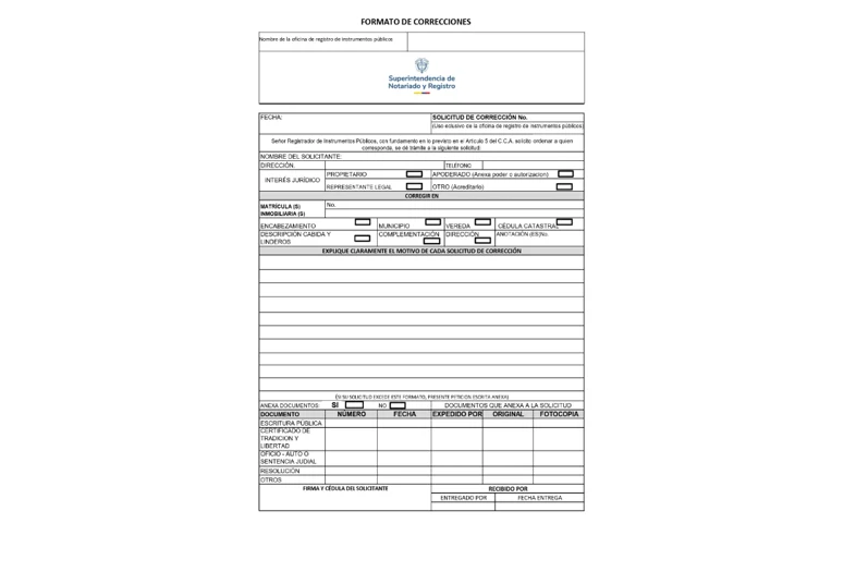 Correciones Certificado de Tradicion y Libertad